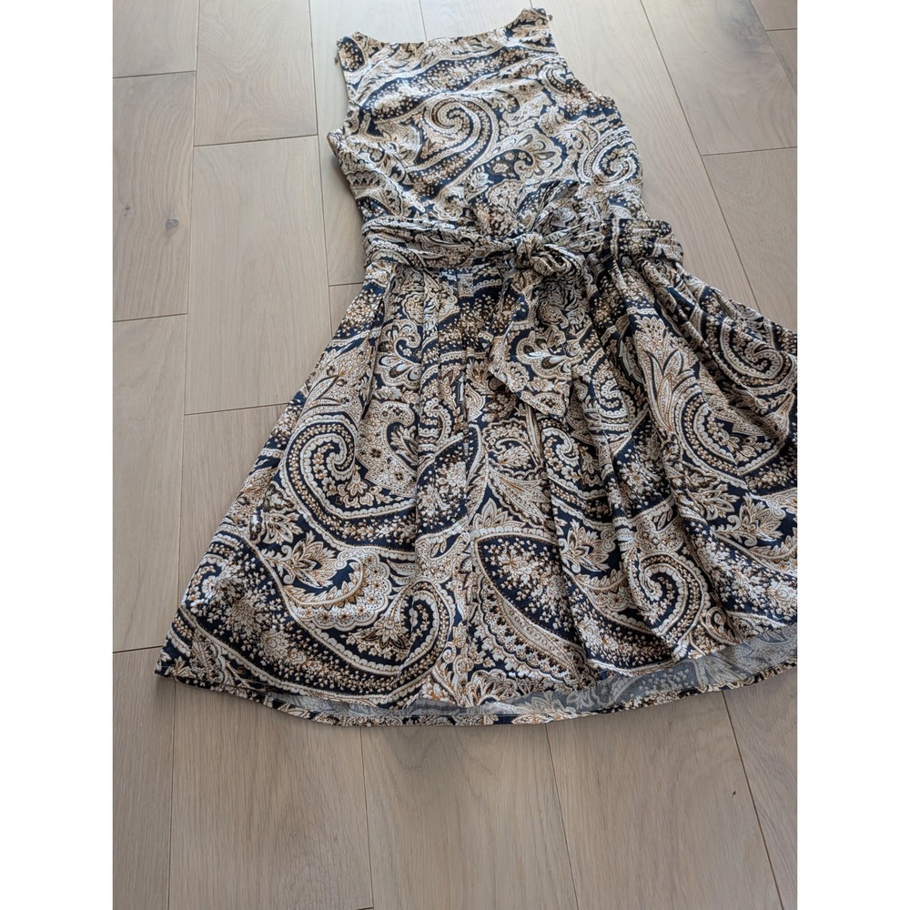 J.Crew Paisley Fit & Flare Dress | Navy & Ivory | V-Neck | Classic Preppy - Picture 13 of 13